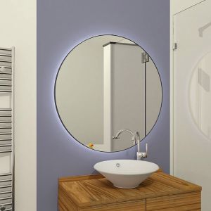 Ronde spiegel met verlichting, verwarming en zwarte lijst, Ø 80 cm